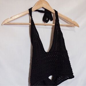 Black Crochet Halter Top SHEIN